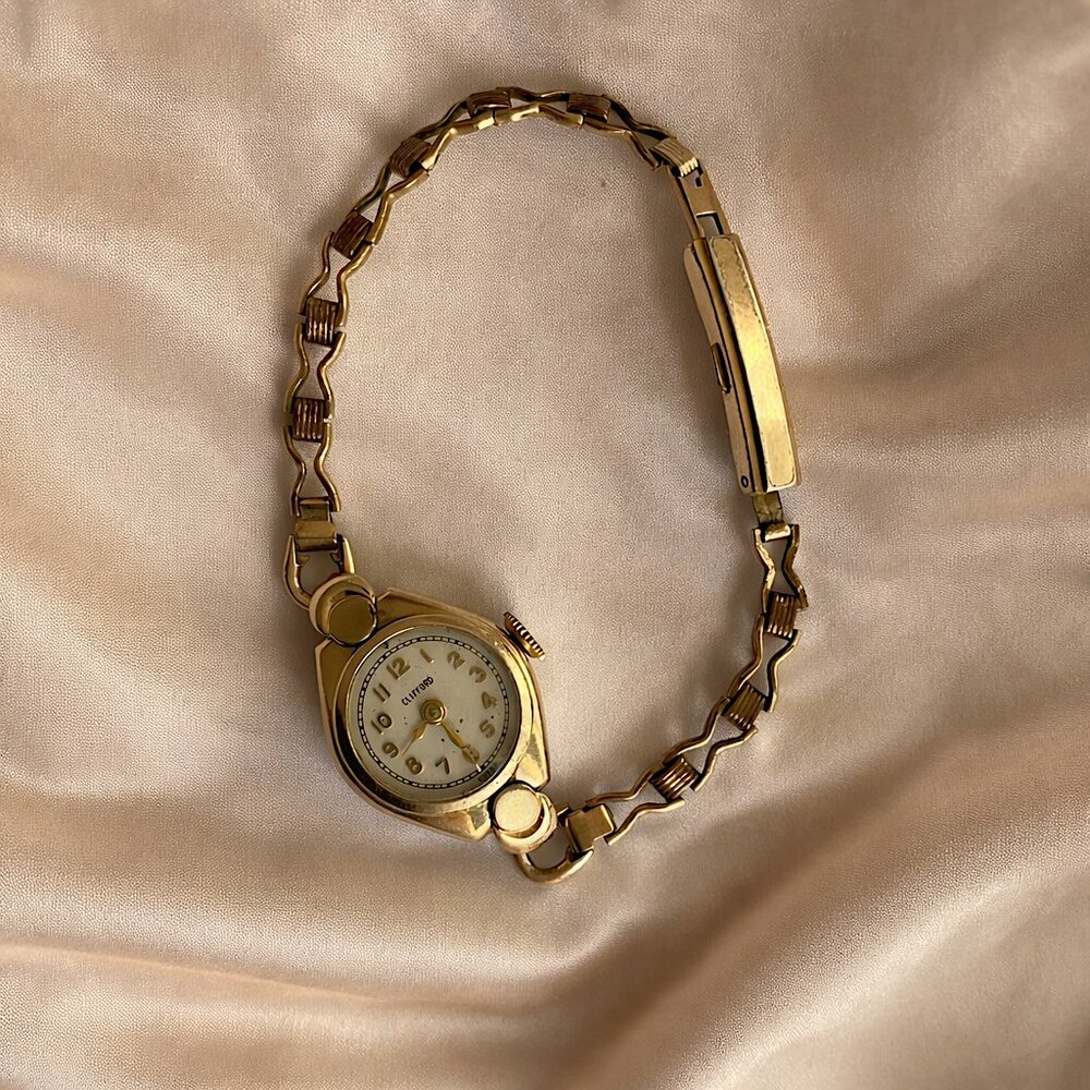Estate Vintage Signed Clifford 10K RGP Rolled Gold Plate Watch UNTESTED Size 5.5